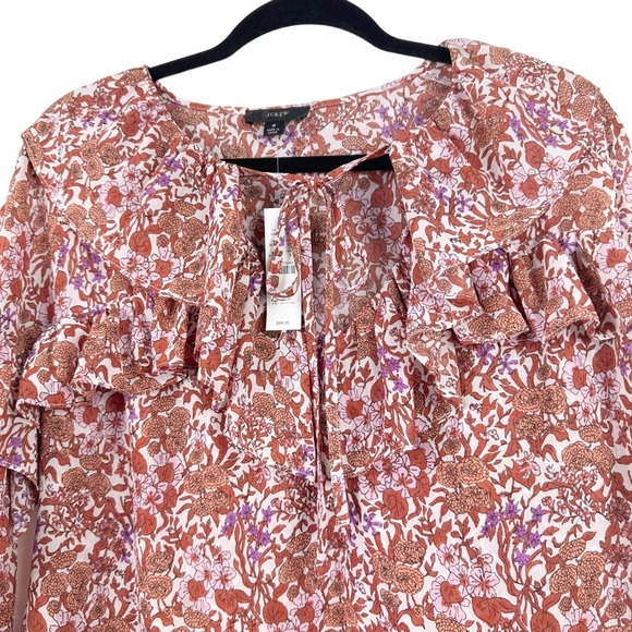 J. CREW Ruffle Ditzy Floral Chiffon Long Sleeve Blouse in Fete Floral NWT Small - Picture 5 of 14